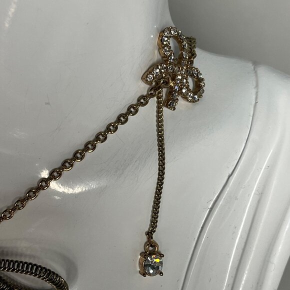 Betsey Johnson Crystal Teddy Bear ballerina gold magenta Pendant Necklace 28" - Picture 5 of 7